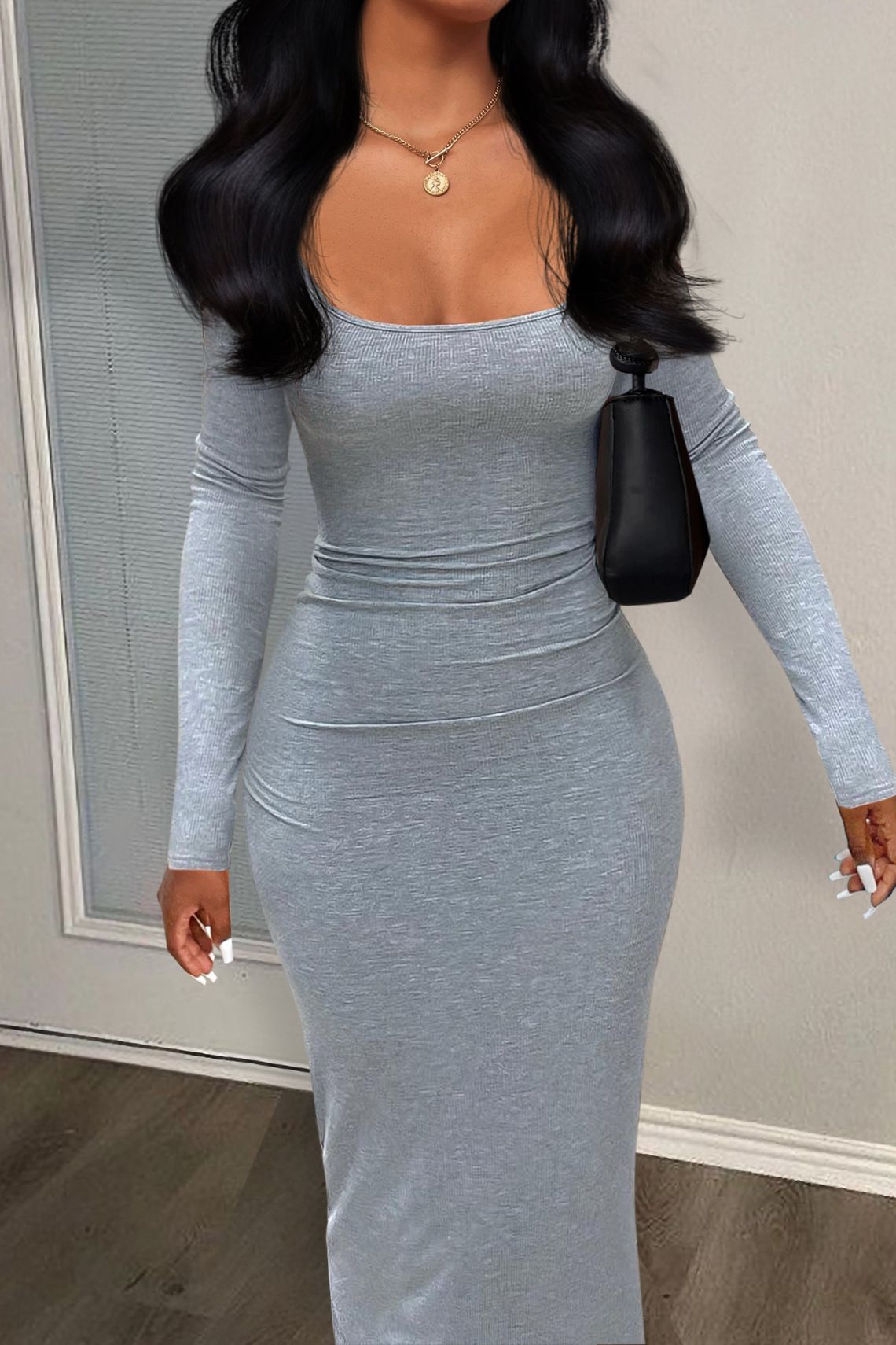 In-stock Sale 2023 Cross-border New Fashion Solid Color Ribbed Dress_ecoleips.com