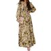 2023 Summer European And American Printed Long Sleeve Women's Cross-Border Deep V-Neck Loose Flared Beach Dress_ecoleips.com