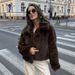Women's Clothing Faux Fur Coat Women's Fashion Short Jacket - Soft Mink-Like Plush, Elegant Lapel, Streetwear Chic (XS/S/M/L, Coffee Brown)_ecoleips.com