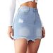 Women's Clothing Summer New Slim Fit Ripped Denim Skirt Women's Light Colored Washed Raw Edge A Line Short Skirt_ecoleips.com