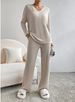 Audday Two-Piece For Women 2025 Autumn New Fashion Casual Straight-Leg Pants Elegant Loose V-Neck Ribbed Knit Set_ecoleips.com