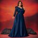 Plus Size Sequined V Neck Long Sleeved Dress American Style For Formal Evening Parties Banquets Women's Party Wear_ecoleips.com
