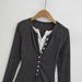 Women's Ribbed Henley Top Long Sleeve T-Shirt Korean Style Slim Fit Brushed Fabric Button Down Collar_ecoleips.com