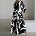 Women's Clothing New Commuting Fashion Collar Long Sleeves Elastic Waist Large Swing Dress_ecoleips.com