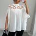 Women's Oversized Batwing Sleeve Blouse - Breathable Mesh Shoulder Cutout Top For Office & Vacation - White Boho Chic Shirt With Asymmetrical Hem_ecoleips.com