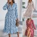 2026 Spring/Summer European And American Elegant Floral Cross V-Neck Waist-Cinching Ruffle Long Dress Independent_ecoleips.com