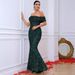 Spring New Elegant Off-Shoulder Green Sequined Mermaid Evening Gown For Women Banquet Dress_ecoleips.com
