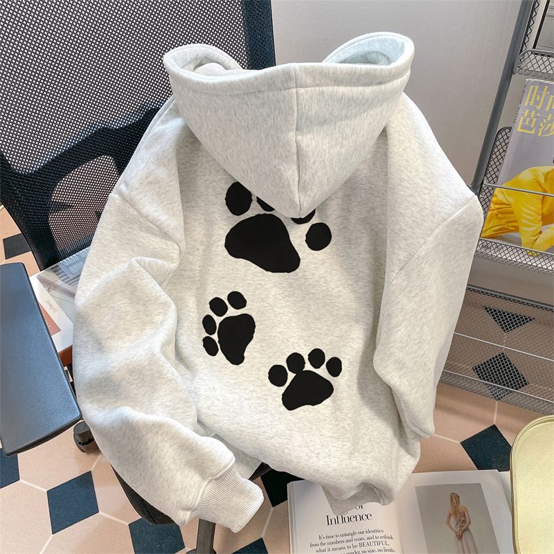 New 2025 Women's Thickened Fleece Lined Hooded Sweatshirt American Trendy Brand Autumn Winter Loose Casual Style for Couples_ecoleips.com