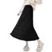 Autumn/Winter Knit Midi Skirt for Women with Fringed Trim Long Elastic Waist A-Line Silhouette Fashionable Versatile Covering Hips_ecoleips.com