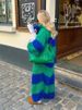 K New Lazy Style Sweater Long Coat With Contrasting Stripes_ecoleips.com