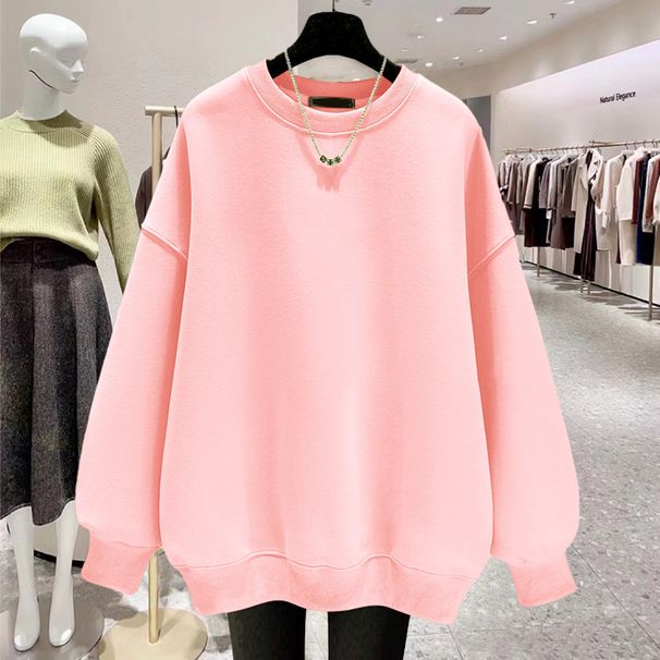 Fashion Solid Color Women's Sweatshirt Pure Cotton Fleece Lined Thick Winter Versatile Spring Autumn Style Factory Direct Sales_ecoleips.com