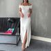 Verve 2025 Women's Summer Strapless Tie Puff Sleeve Split Bodycon Maxi Dress_ecoleips.com