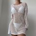 Women's Clothing Sexy Knitted Hollow Pullover Round Neck Long Sleeved Bikini Swimsuit Blouse_ecoleips.com