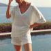 Women's Clothing Design Fashion V Neck Casual Ladies Hollow Short Sleeve Shorts Suit_ecoleips.com