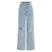 Women's Clothing Jeans Black Ripped Washed Straight Jeans_ecoleips.com