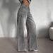 Women's Clothing Retro Smoky Gray Washed Wide Leg Jeans High Waist Loose Wide Leg Mopping Pants_ecoleips.com
