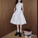 Avenemen/Sleeveless Waist Hepburn Skirt/Slim Design Medium To Long Three Dimensional A-Line Skirt Dress For Women_ecoleips.com