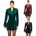 Women's Velvet Blazer Dress Set – Elegant Loose Fit Suit Dress With Jacket & Skirt (Black/Dark Green/Burgundy)_ecoleips.com