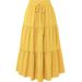 Women's Solid Color Patchwork Pleated Midi Skirt with Elastic Pocket Casual Vintage Style Bottoms_ecoleips.com