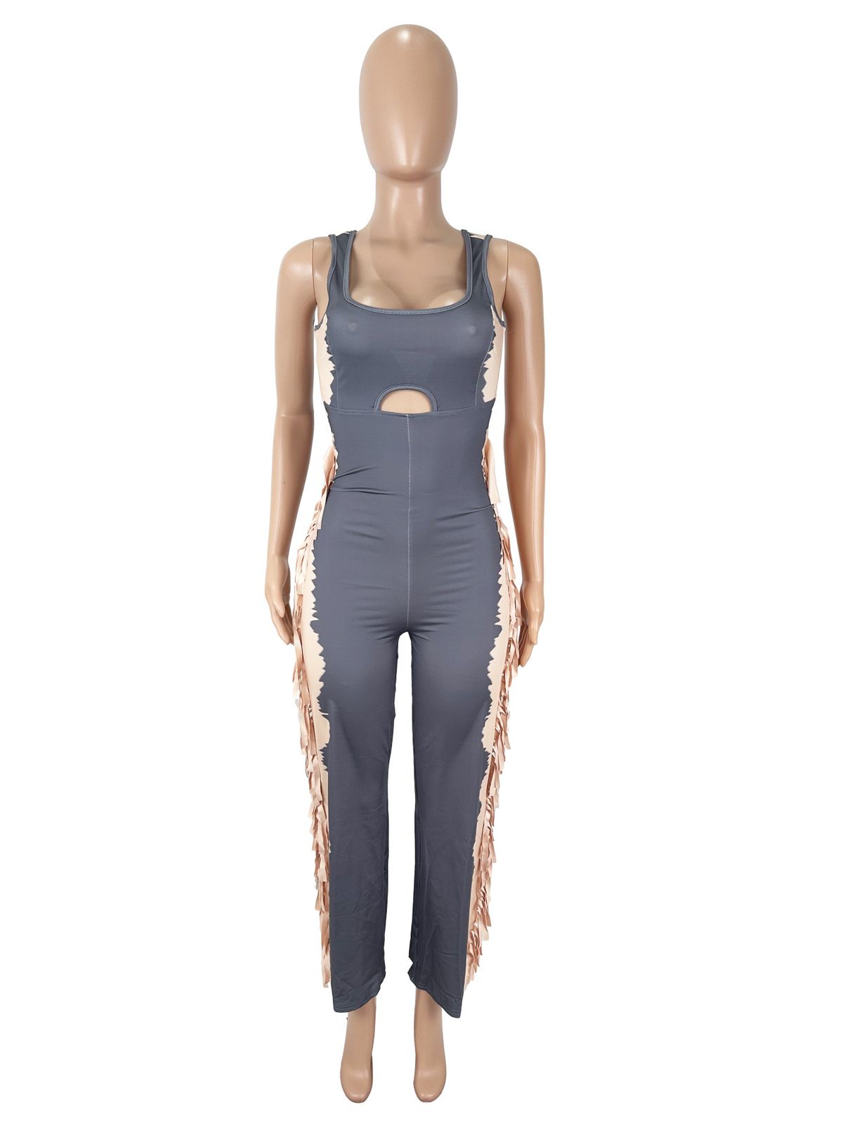K Women's Fashion Contrasting Color Personalized Tassel Casual Leggings Jumpsuit_ecoleips.com
