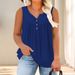 Plus Size Solid Ruched Tank Top, Sleeveless Casual Button Front Notched Neck Top For Summer & Spring, Women's Clothing_ecoleips.com
