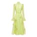 Women's Clothing Fashion Style Three Dimensional Decorative Flowers Solid Color Layered Single Breasted Long Dress_ecoleips.com
