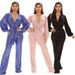 Women's New Fashion Sexy V-Neck Sequin Jumpsuit Wide-Leg Long Pants_ecoleips.com