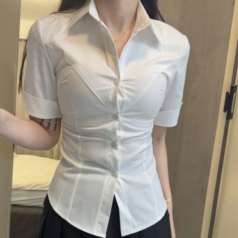 Women's Classic Fitted White Shirt JK Style Long Or Short Sleeve Top for Autumn And Winter_ecoleips.com
