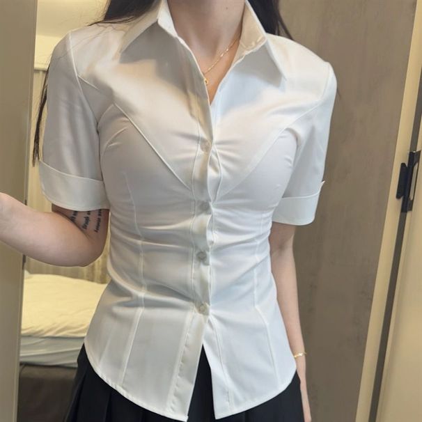 Women's Classic Fitted White Shirt JK Style Long Or Short Sleeve Top for Autumn And Winter_ecoleips.com