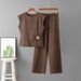 Women's Fashionable Commuter Two Piece Set Sleeveless Knitted Top with Slit And Copper Buttons Wide Leg Pants Summer New Cross Border Wide Leg Pants Set_ecoleips.com