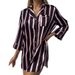 Women's Striped V-Neck Long Sleeve Blouse - Soft Silk-Like Fabric, Loose Fit Casual Shirt For Home & Outfits_ecoleips.com