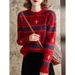 girl 2025 Autumn Winter New Christmas Reindeer Jacquard Knitted Loose Lazy Style Versatile Red Sweater For Women_ecoleips.com