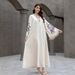Modest Abaya Dress Muslim Women's Elegant V-Neck Embroidered Abaya With Tassels Fashionable Polyester Arabian Dress Middle East Style Robe_ecoleips.com