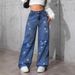 American Retro Blue Jeans For Women, Autumn And Winter 2025 New Style With Rhinestones, Butterfly Loose Straight Long_ecoleips.com