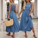 Women's Retro Vacation Sleeveless Dress Tropical Floral Button Down Waist Long Dress_ecoleips.com