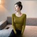 Women Will Wear Tight-fitting Pure Desire U-neck Slim-fitting Fashion Bottoming Shirt In Autumn And Winter 2025, Simple Long-sleeved T-shirt_ecoleips.com