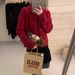 Aria Basics Aria Basics New Year Red Collared Sweater Coat For Women, Autumn And Winter Korean Retro Style, Chic Doll Collar Knitted Cardigan_ecoleips.com