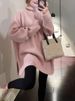 K Loose And Lazy Style Turtleneck Sweater For Women, New With Split Design, Pure Color Knitted Top. No Bag_ecoleips.com