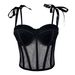 Women's Clothing Fishbone Bra Sexy Perspective Slim Line Bow Tie Belt Chest Pad Outer Wear Bra_ecoleips.com