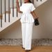 Summer Women's Fashion Casual Suit European American Style Solid Color Tie up Top Wide Leg Pants Set_ecoleips.com