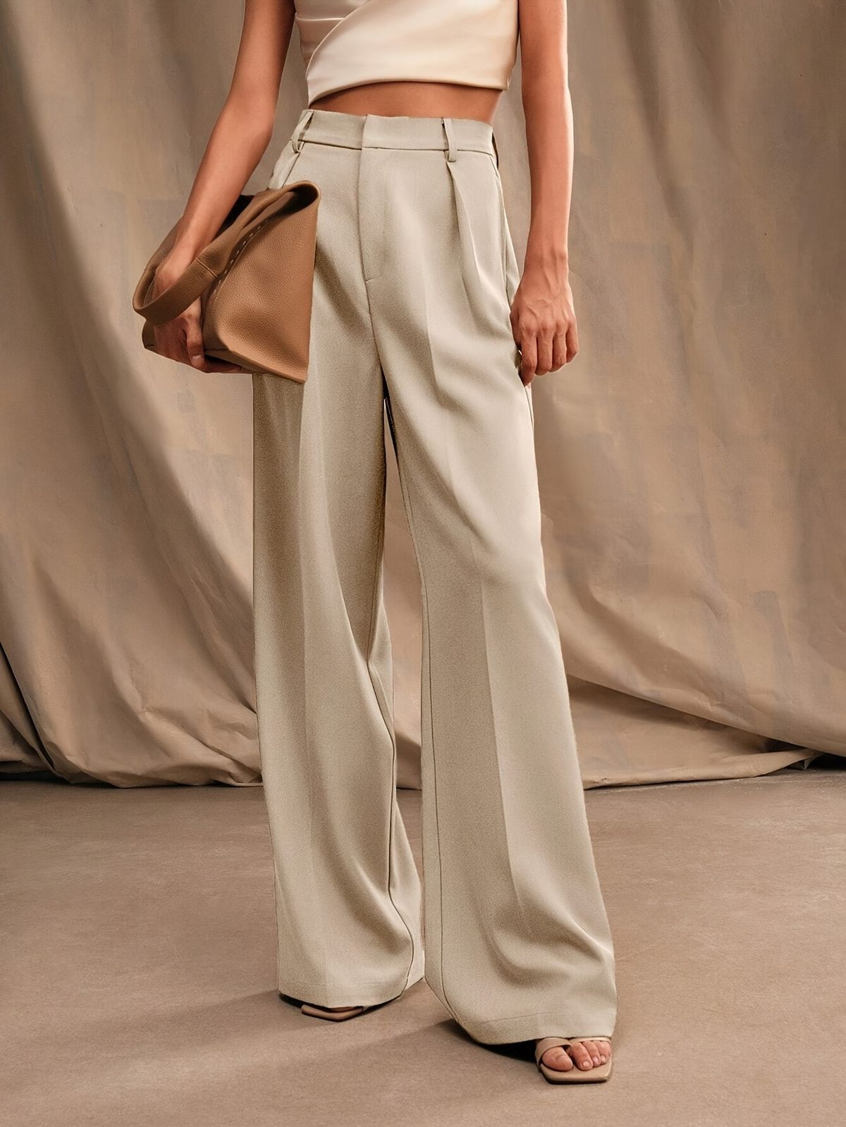 Women's Clothing High-Waisted Wide-Leg Pants For Women – Summer Linen-Like Trousers (Khaki, S–XL)_ecoleips.com