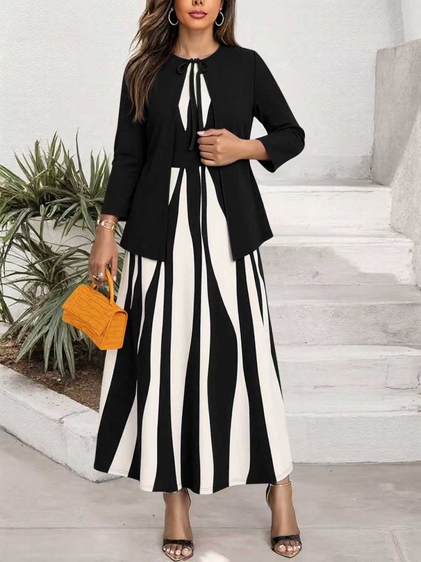 Women's Casual Geometric Pattern Long Dress Set Style Summer Autumn New Arrival Plus Size Clothes_ecoleips.com