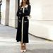 Color Blocked Collar Knit Dress Slimming Black Sweater Dress Long Sleeved New Export Style For Autumn And Winter_ecoleips.com