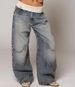 Women's Low Waist Baggy Jeans, Vintage Washed Wide Leg Denim Pants With Knit Waistband, Y2K Streetwear Trousers For Daily Casual_ecoleips.com
