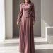 Victorian-Inspired High Neck Dress – Floral Embroidery Bubble Sleeve Maxi Dress With Waist Cinch_ecoleips.com