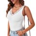 2026 Women Summer V-neck Vest Sleeveless Lace Trim Ribbed Knit Top_ecoleips.com