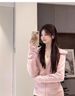 Pink Slim-fit Jacket Women's Autumn And Winter 2026 New Hooded Front Shoulder Sweater Velvet Korean Wear Waist Top_ecoleips.com