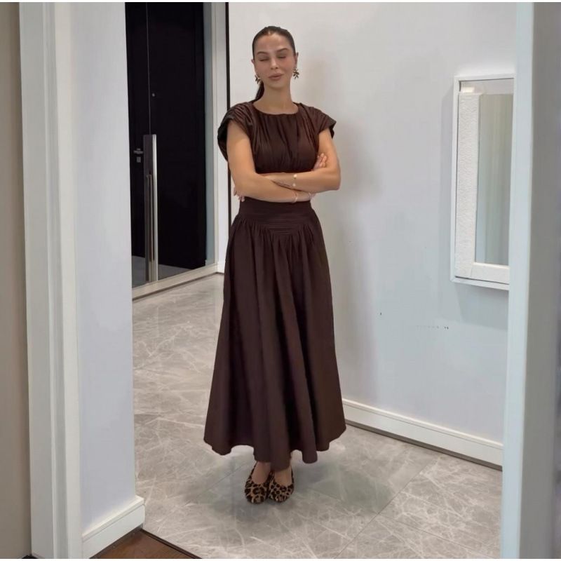New Pleated Wrap Dress – Sweet & Pure Waist-Defining Midi Dress With Contrast Panels, Elegant Office & Date Night Dress For Women_ecoleips.com