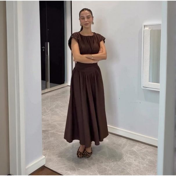 New Pleated Wrap Dress – Sweet & Pure Waist-Defining Midi Dress With Contrast Panels, Elegant Office & Date Night Dress For Women_ecoleips.com