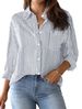Women's Classic Striped Shirt Long Sleeved Button down Collared Office Work Top with Cuffs_ecoleips.com
